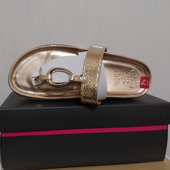 Vince Camuto Shoes - Vince Camuto Gold Metallic Thong Slide with Decorative Ring